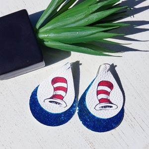 Dr. Suess Cat in the hat faux leather earrings!